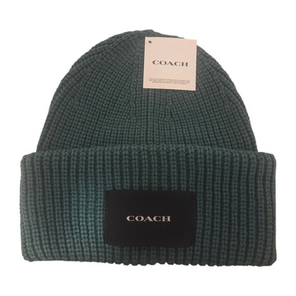 NWT Coach Ribbed Knit Beanie Hat – Hunter Green - Picture 3 of 5